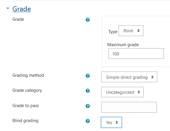 Blind grading option in grade settings of the assignment