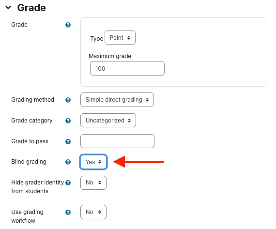 Grade section blind grading set to yes Grade section blind grading set to yes