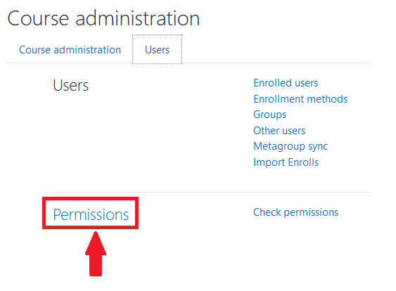 Permissions Link on Users tab