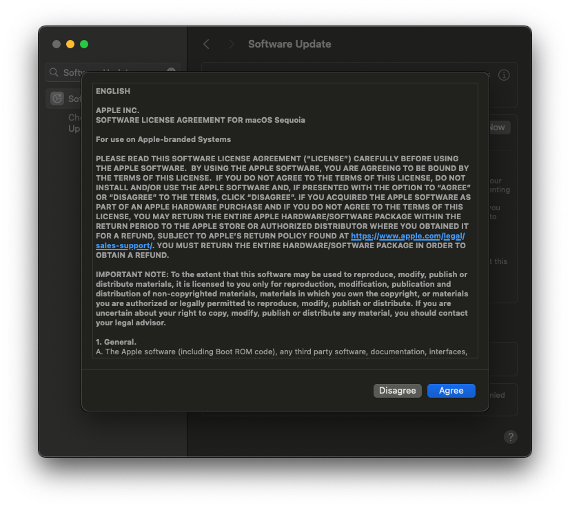 Agree to the software license agreement. 