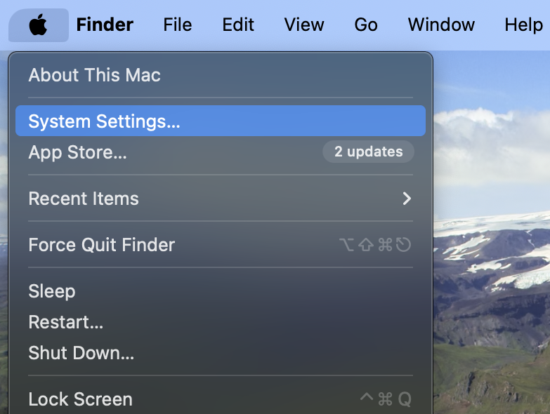 Click System Settings under the Apple drop-down.