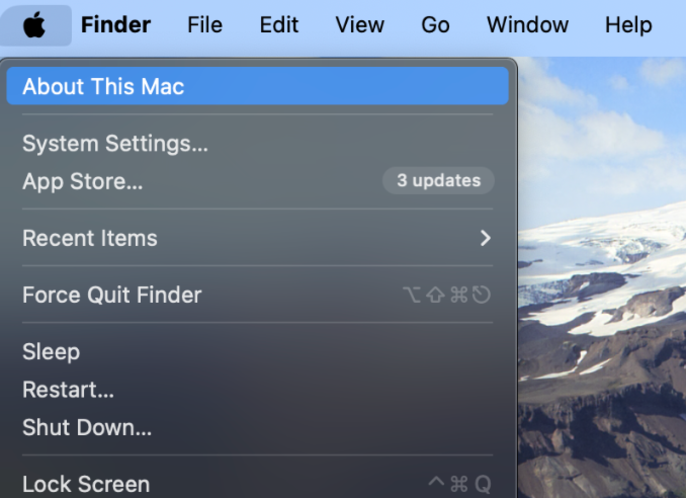 Click about this Mac under the Apple drop-down.