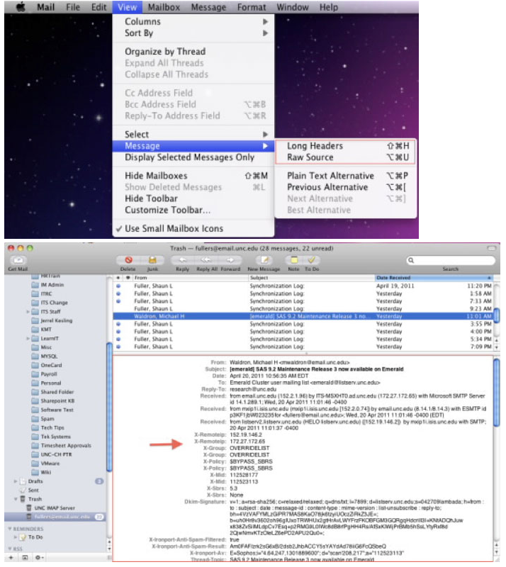 Selecting Long Heading from the Message drop-down in the View menu.