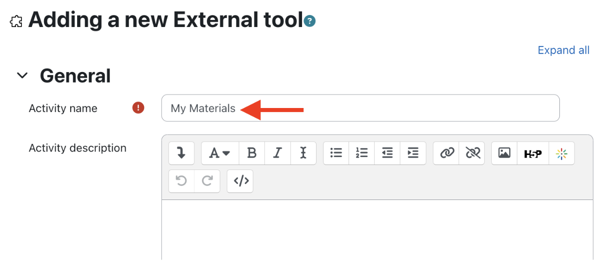 Use My Materials as activity name