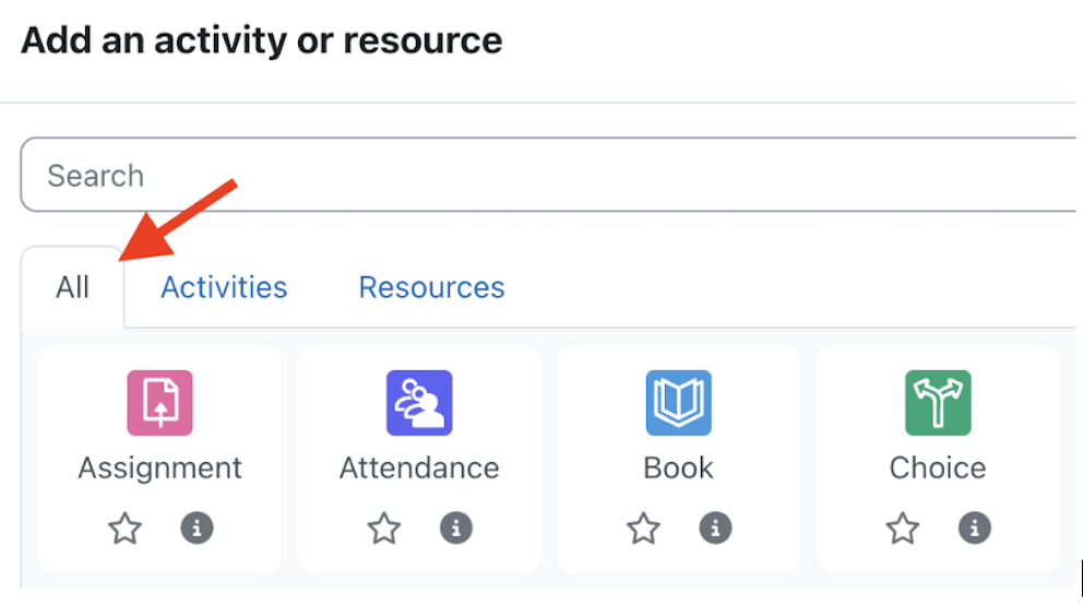 Select the All tab in the activity chooser