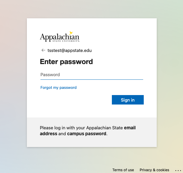 Entering your App State Password.