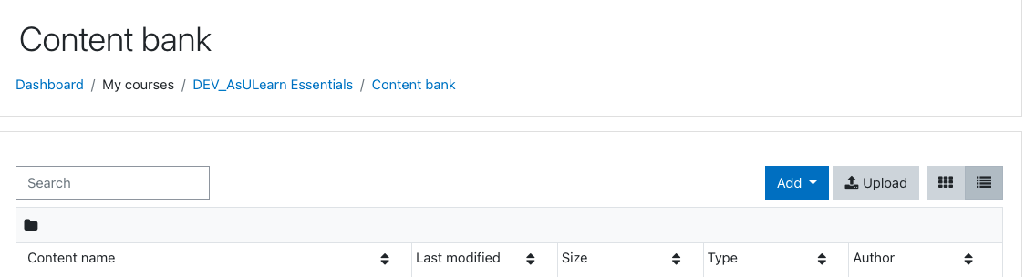 Figure 2: Image of the Content bank window in AsULearn.