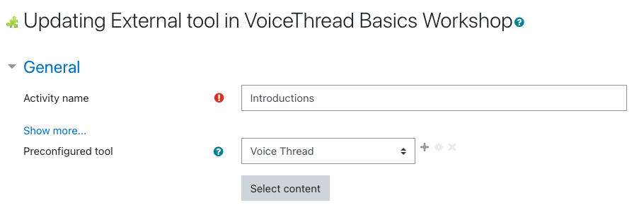 Screenshot of the set up window when adding a VoiceThread Assignment.