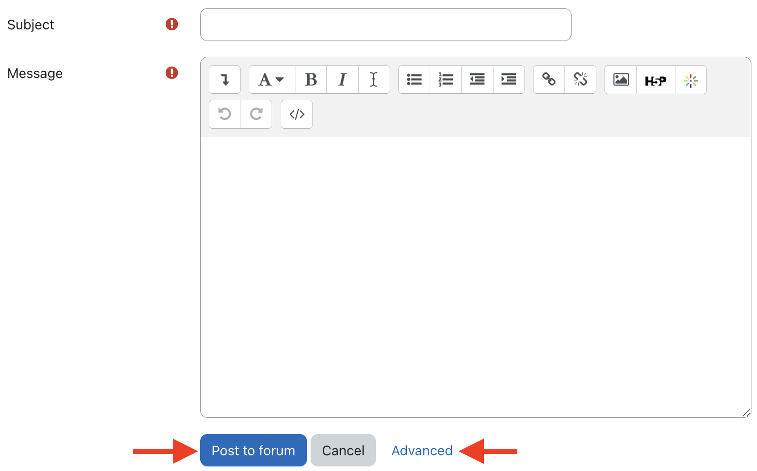 Creating an announcement post. Click Advanced to access the advanced editor. Creating an announcement post. Click Advanced to access the advanced editor.
