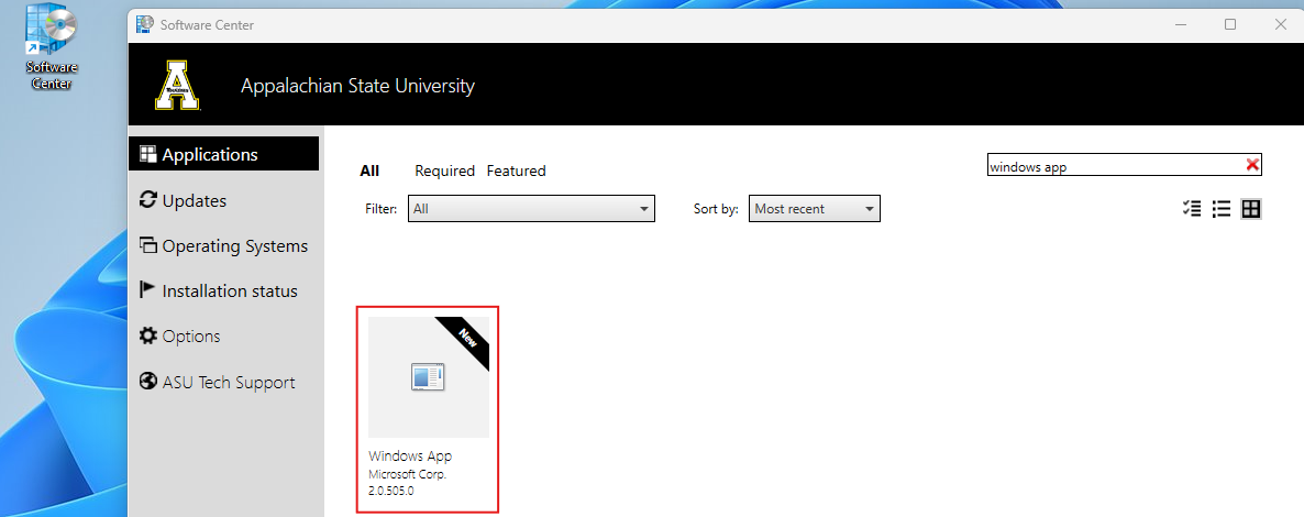 Search for Windows App in Software Center. 