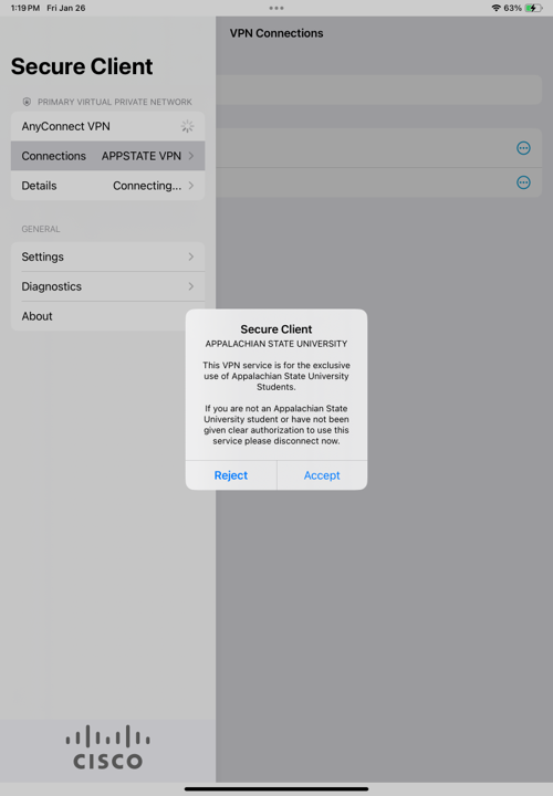 Accepting the secure client.
