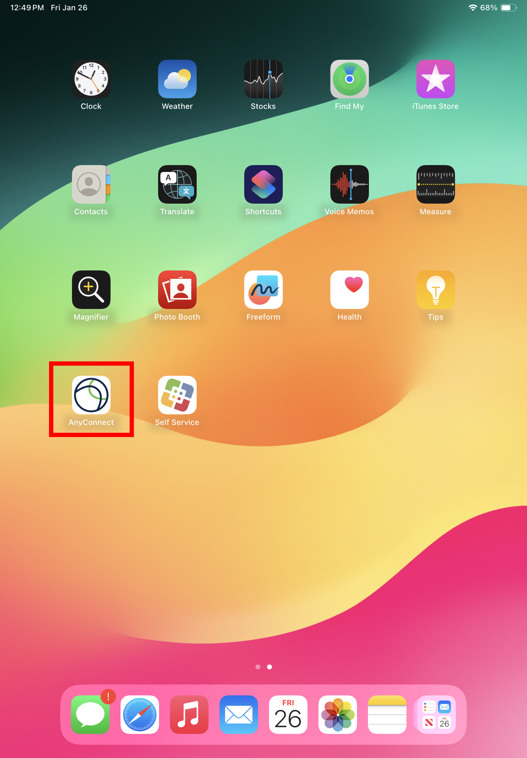 Opening the AnyConnect application.