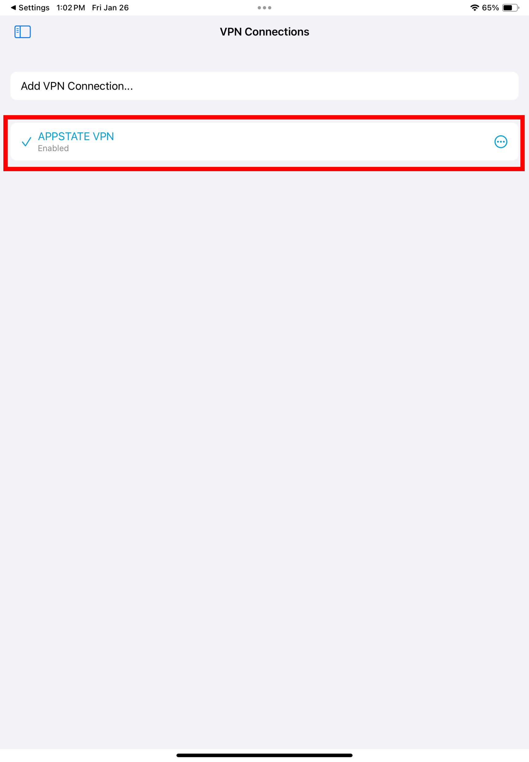 Showing the status of your App State VPN.