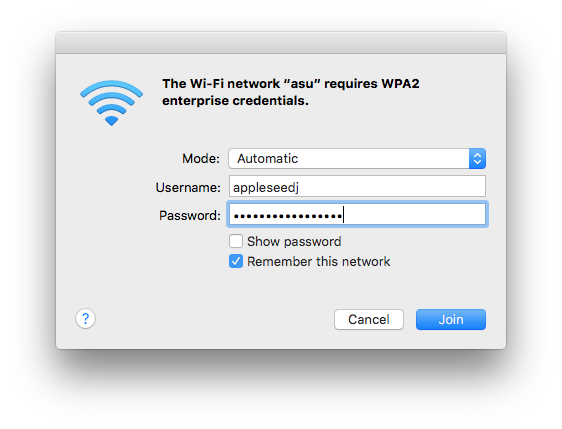Authentication screen Authenticating with your App State credentials.