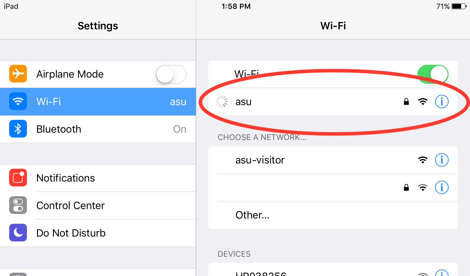 Selecting asu WIFI settings.