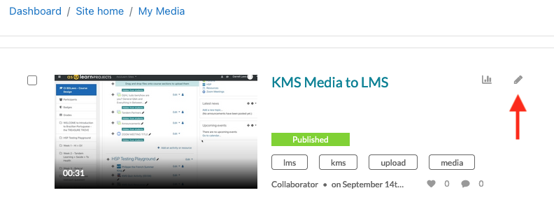 Appalachian Technology Knowledge Base > Kaltura: Download your media > edit-media.png screenshot of edit icon in my media