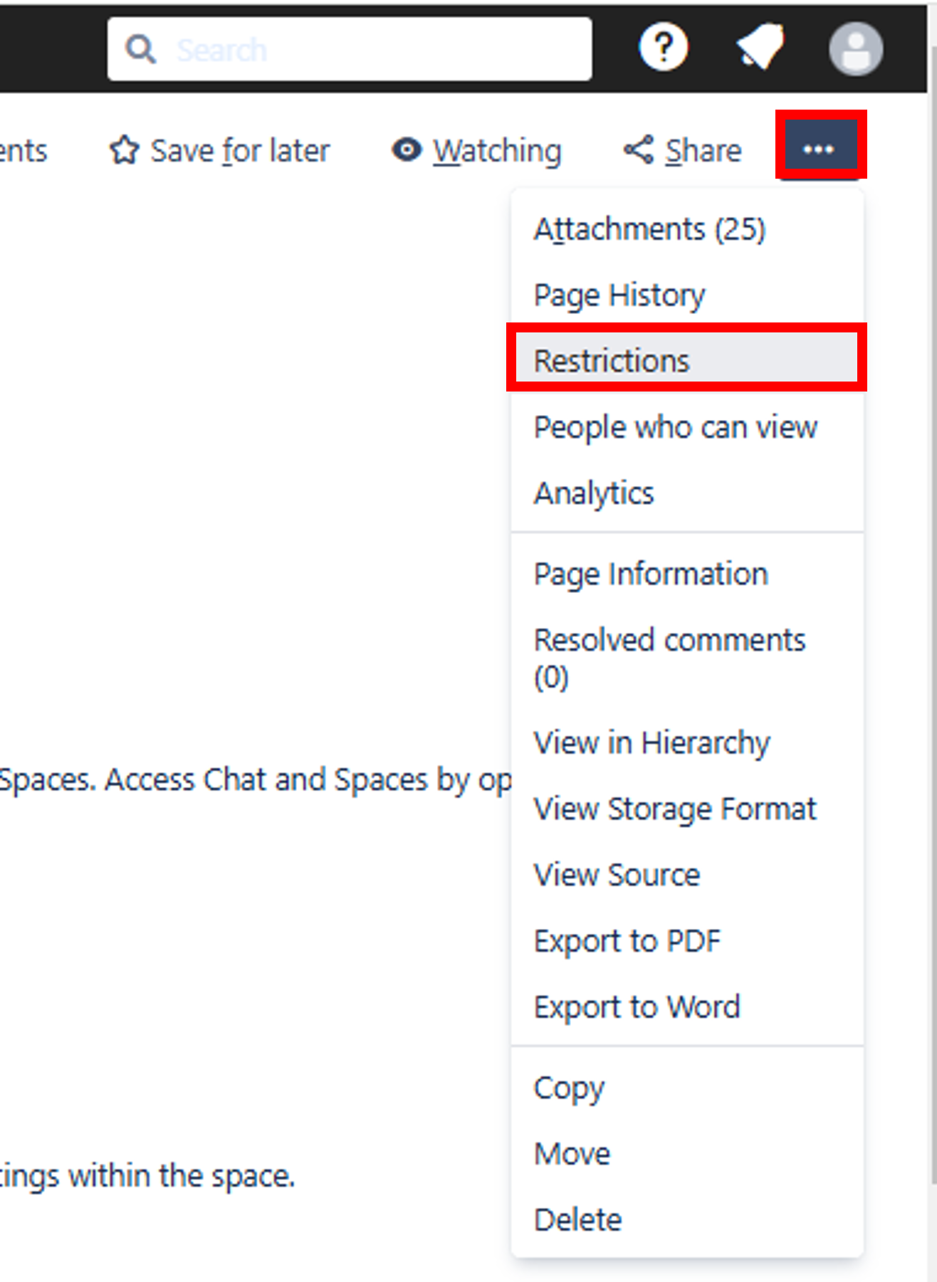 Select restrictions from the three-dot drop-down menu. 