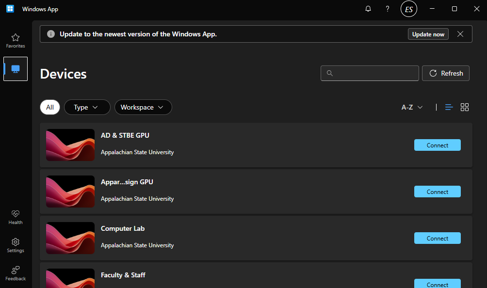Select a virtual machine and click connect. 