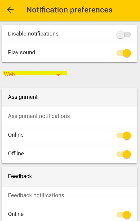 notification preference options