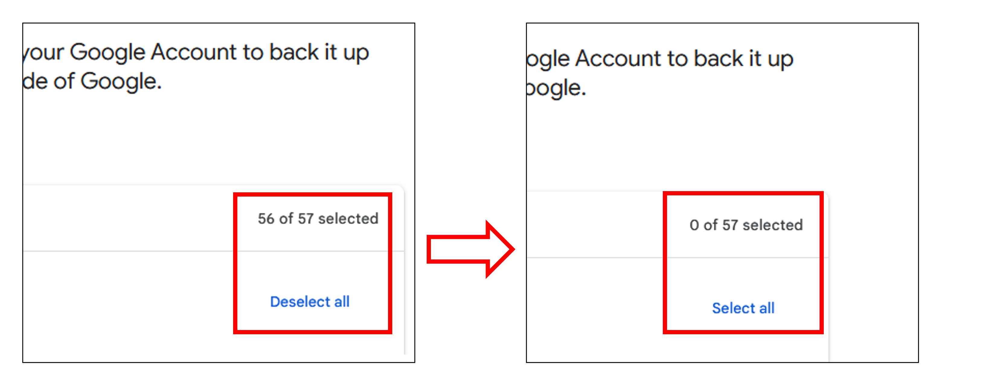 Deselecting the default all setting for export.