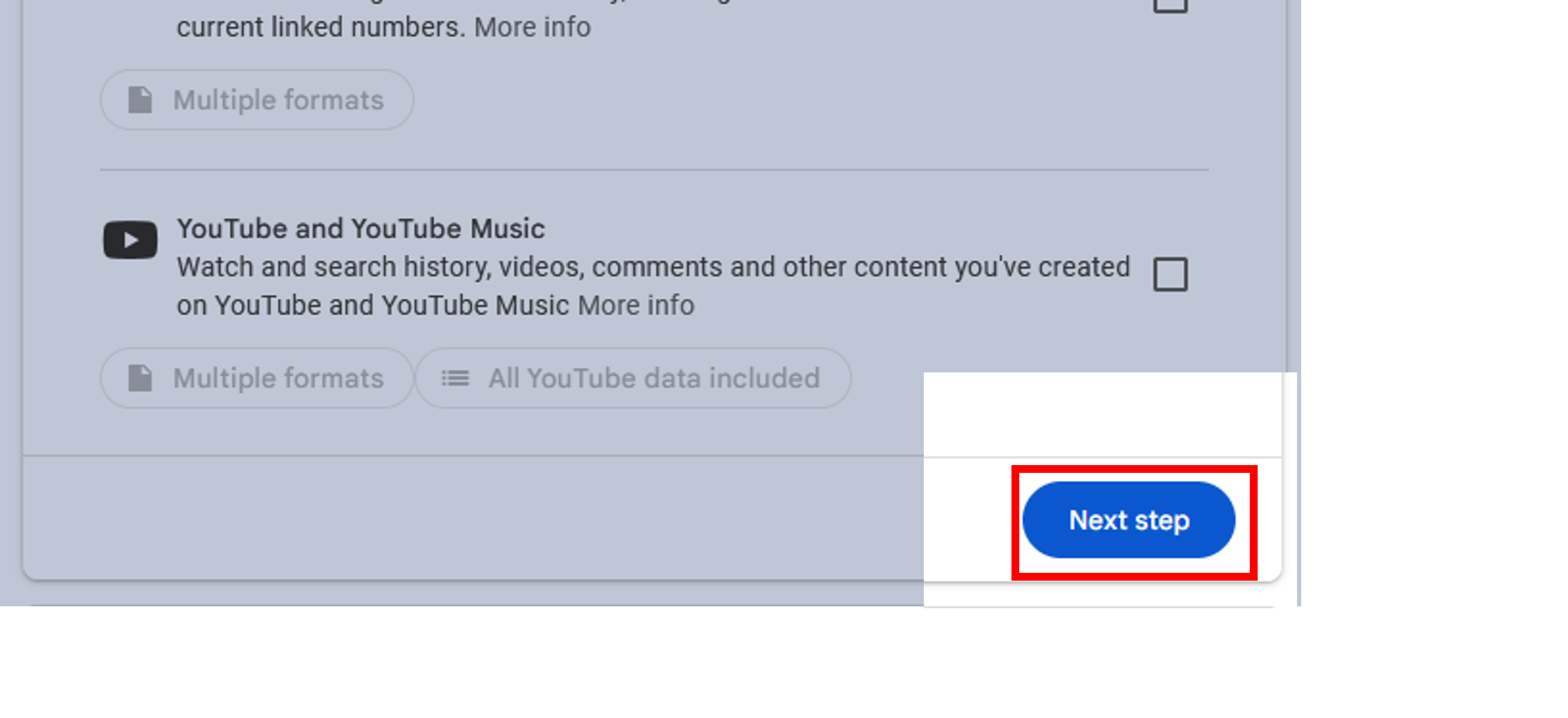 Clicking the Next Step button to choose an export destination.