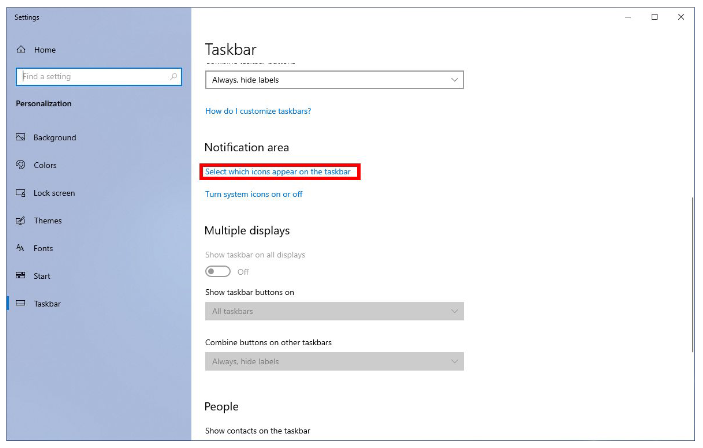 selet icons to appear on the taskbar. 