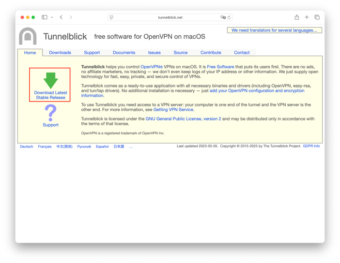 Download the latest version of tunnelblick