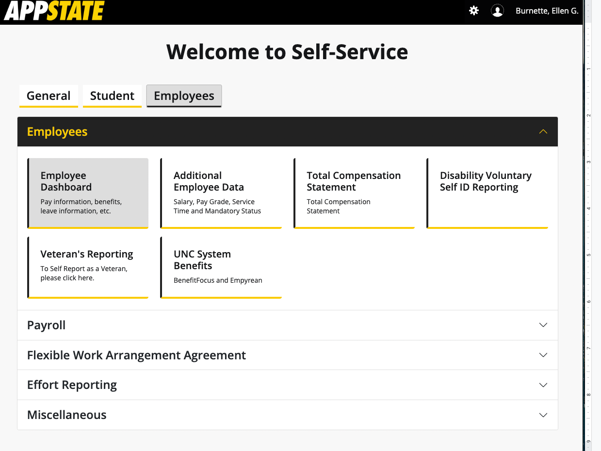Viewing your employee dashboard. 