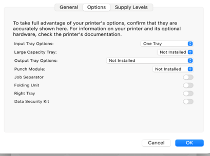 Change output tray and hole punch settings. 