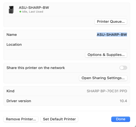 Options and supplies settings.