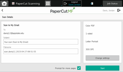 Click change settings to set other scan settings.