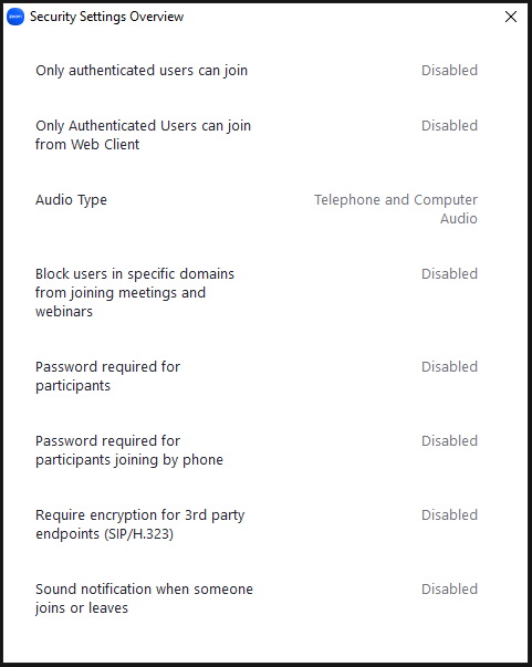 Security Settings Overview