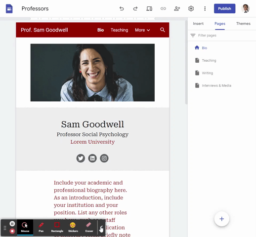 Adding a Calendar element to a Site.