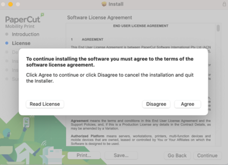 Agree to license installation agreement. 