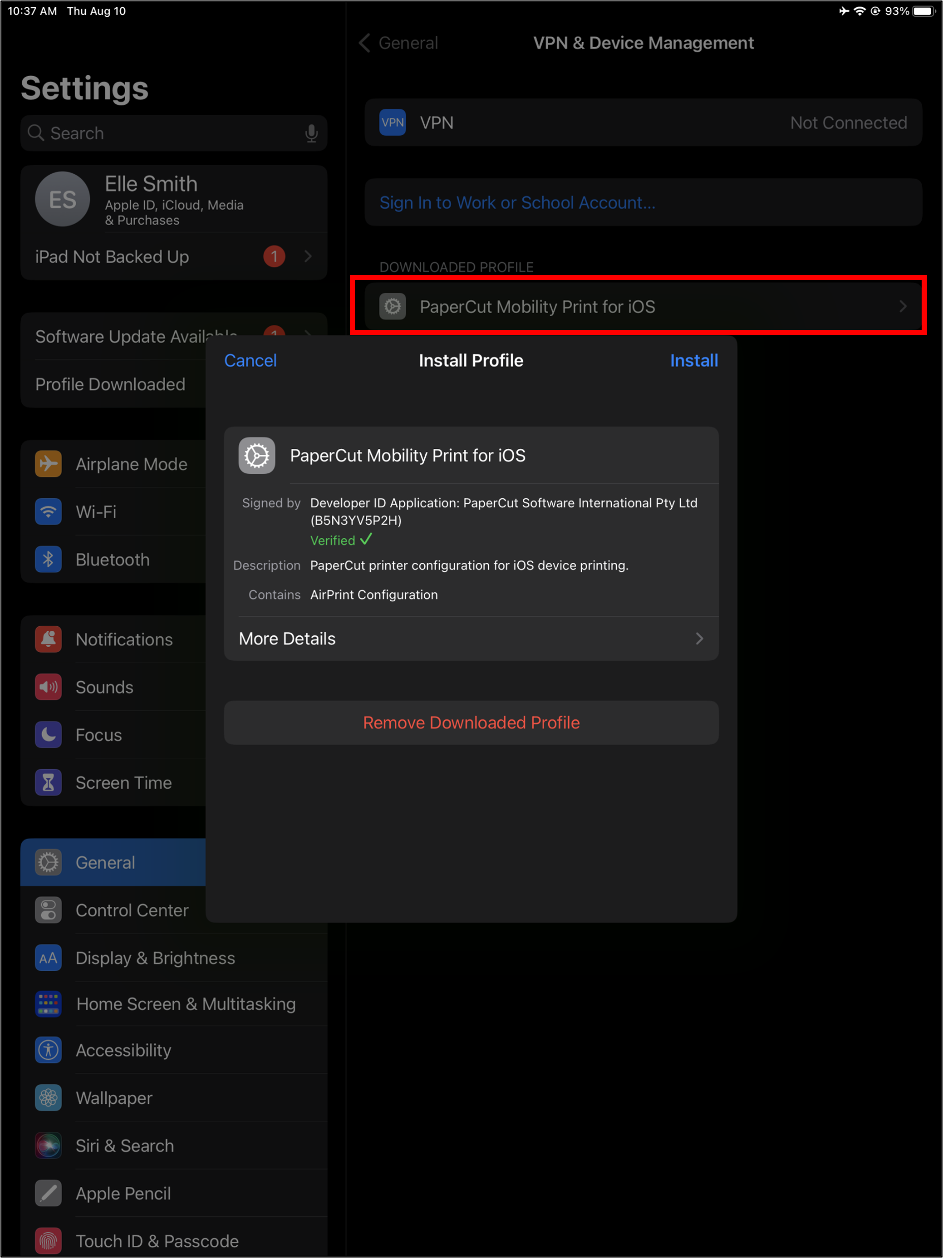 Click the right arrow beside PaperCut Mobility Print for iOS and click in stall. 