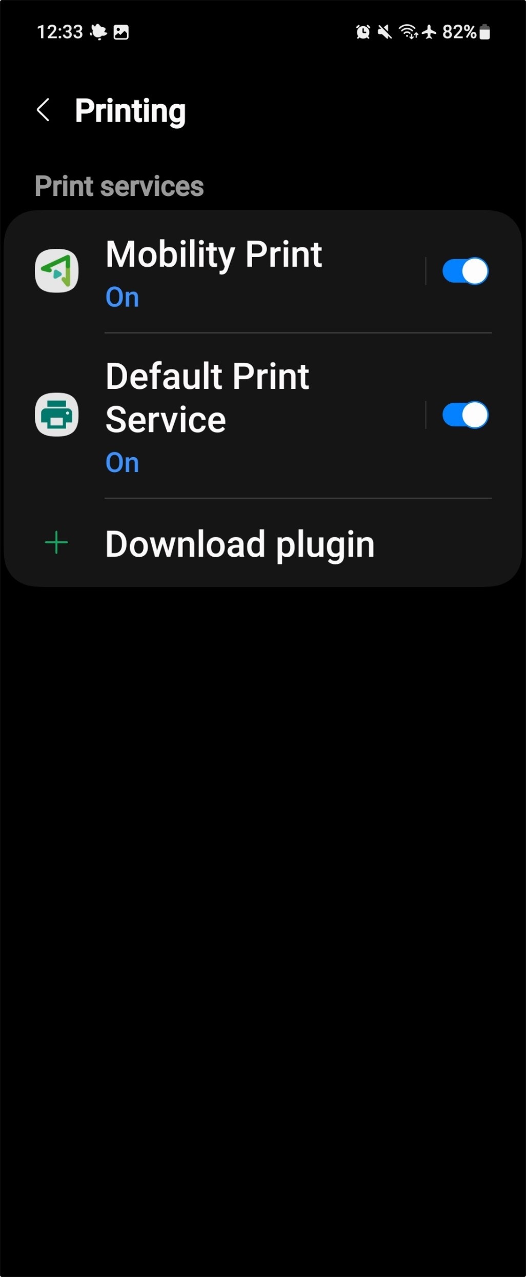 Check that both mobility print and the default server are turned on. 
