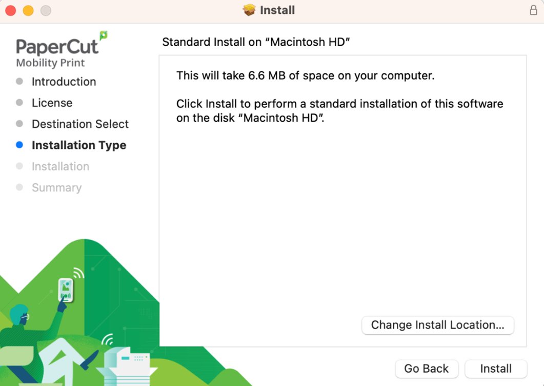Click on standard installation on a Mac HD. 