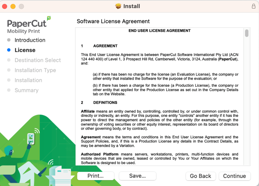 Click continue through Software License Agreement. 