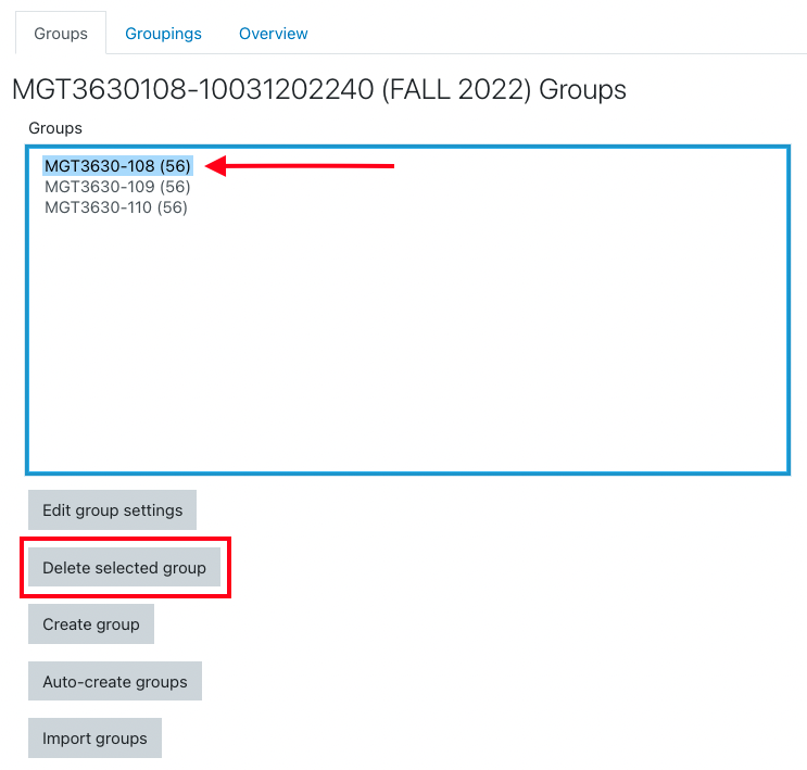 Appalachian Technology Knowledge Base > Groups: Create user groups and groupings in a course > delete_group.png (Delete existing groups) Delete existing groups