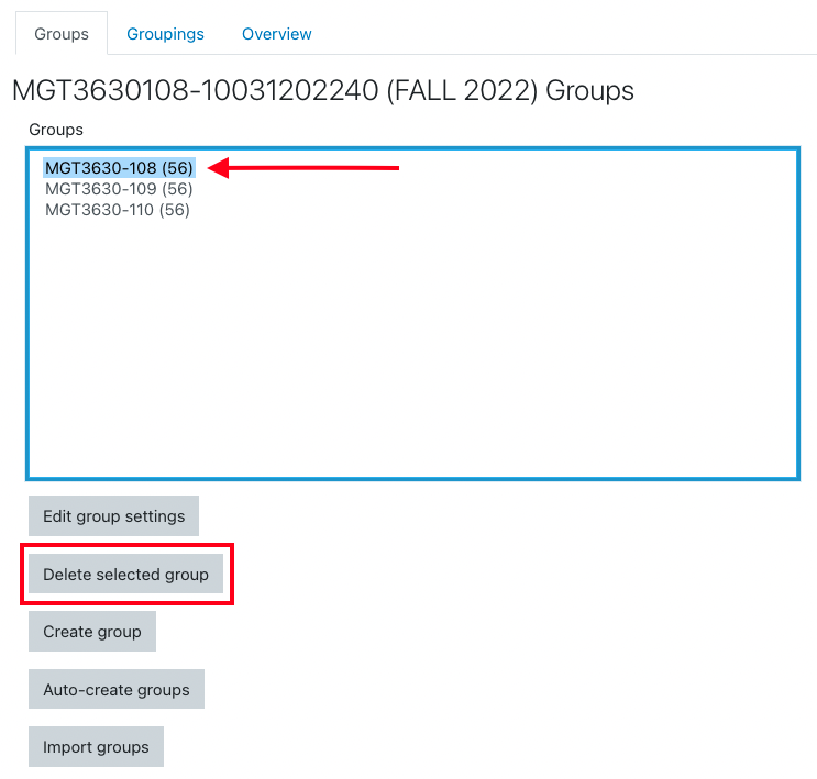 Delete existing groups