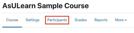 From the menu along the top of your course homepage, click Participants