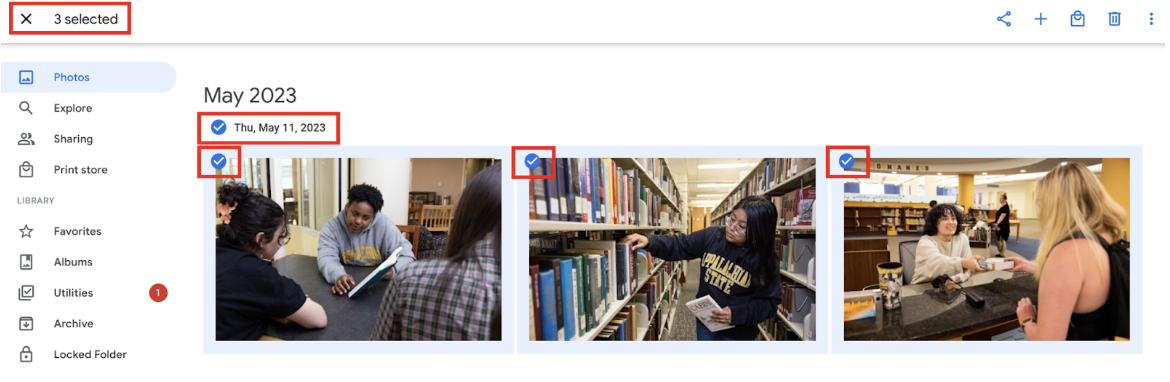 Selecting multiple photos.