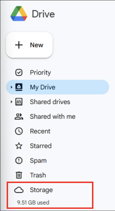 Finding Storage in Google Drive.