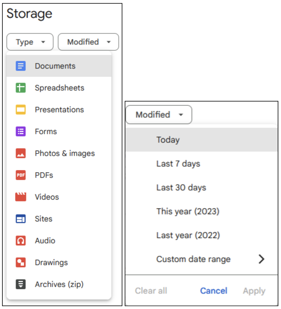 Sorting by file type and modified dates.