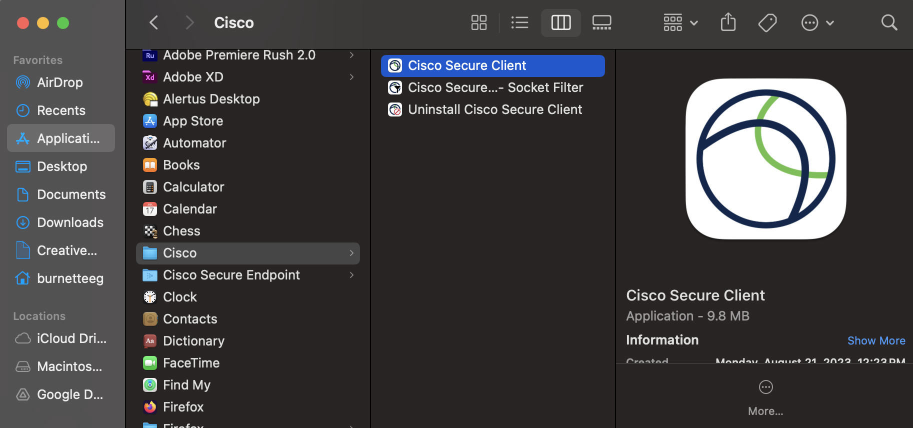 Opening AnyConnect from your Applications.