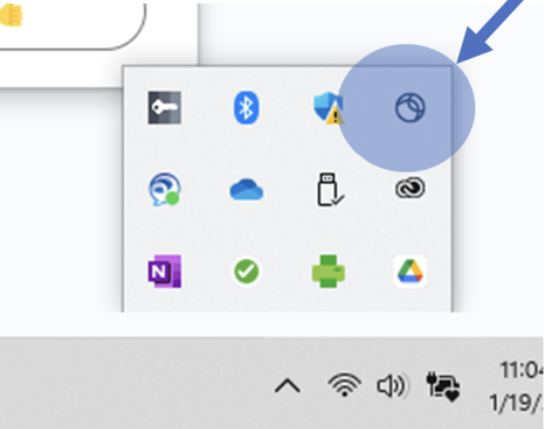 Locating AnyConnect in the Tray.
