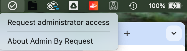 Request administrator access by clicking on the Admin By Request icon in the menu bar.