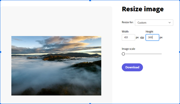 Using a customize image size by selecting custom.