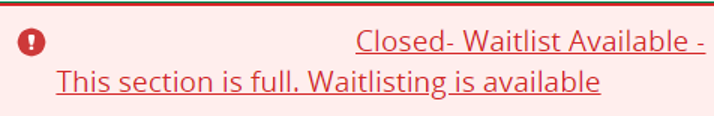 Error for attempting to register in a full class. 