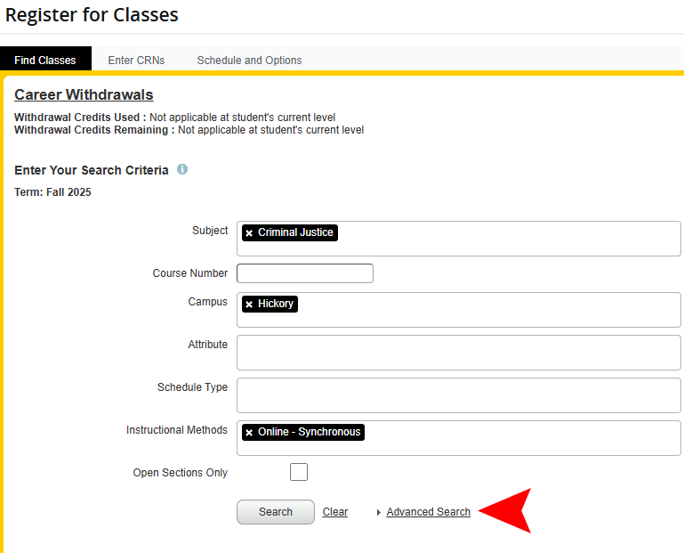 Search for classes. 